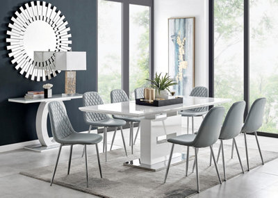 Furniturebox Uk Arezzo Large Extending Dining Table And 8 Grey Corona Silver Leg Chairs - image 1