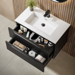 Affine 800mm Bathroom Vanity Unit Basin Wall Hung Furniture 2 Soft Close Drawers Black - thumbnail 4