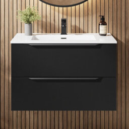 Affine 800mm Bathroom Vanity Unit Basin Wall Hung Furniture 2 Soft Close Drawers Black - thumbnail 1