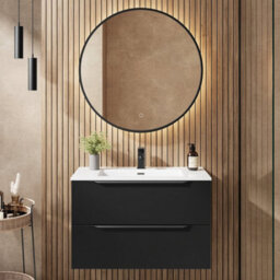 Affine 800mm Bathroom Vanity Unit Basin Wall Hung Furniture 2 Soft Close Drawers Black - thumbnail 2