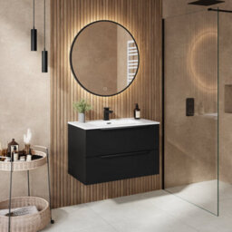 Affine 800mm Bathroom Vanity Unit Basin Wall Hung Furniture 2 Soft Close Drawers Black - thumbnail 3