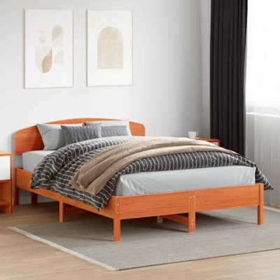 Berkfield Bed Frame Without Mattress Wax Brown 150X200 Cm King Size Solid Wood Pine - image 1