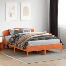 Berkfield Bed Frame Without Mattress Wax Brown 150X200 Cm King Size Solid Wood Pine - thumbnail 1