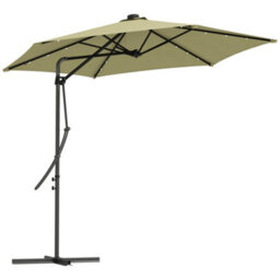 Outsunny 3(M) Cantilever Garden Parasol Umbrella W/ Solar Led, Beige - thumbnail 2