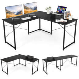 Costway L-Shaped Corner Computer Desk Reversible Study Writing Desk Workstation Home Office Laptop Black - thumbnail 2