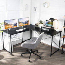 Costway L-Shaped Corner Computer Desk Reversible Study Writing Desk Workstation Home Office Laptop Black - thumbnail 1