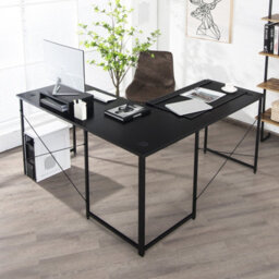 Costway L-Shaped Corner Computer Desk Reversible Study Writing Desk Workstation Home Office Laptop Black - thumbnail 5