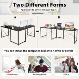Costway L-Shaped Corner Computer Desk Reversible Study Writing Desk Workstation Home Office Laptop Black - thumbnail 9