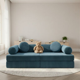 Living Room Upholstered Bench With Foam Core, Freestanding Design Plus Loose Back Cushions 130 X 65 X 43 Blue - thumbnail 1