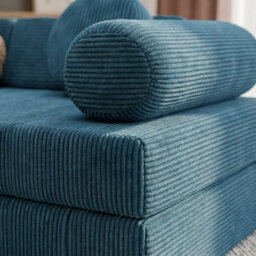 Living Room Upholstered Bench With Foam Core, Freestanding Design Plus Loose Back Cushions 130 X 65 X 43 Blue - thumbnail 2