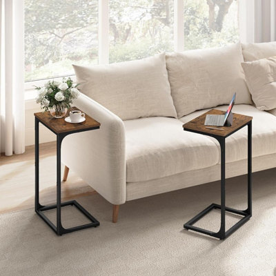 Songmics Industrial C Set, Twin Side Tables With Metal Framework, Rustic Brown And Ink Black - image 1