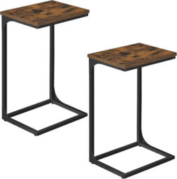 Songmics Industrial C Set, Twin Side Tables With Metal Framework, Rustic Brown And Ink Black - thumbnail 6