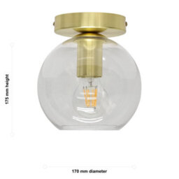 First Choice Lighting Set Of 2 Barnum - Clear Glass Globe Satin Brass Ceiling Light Fittings - thumbnail 6