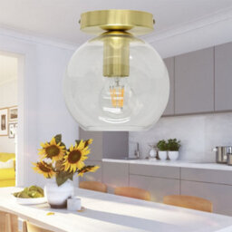 First Choice Lighting Set Of 2 Barnum - Clear Glass Globe Satin Brass Ceiling Light Fittings - thumbnail 5