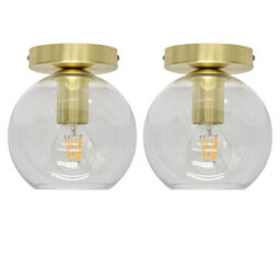First Choice Lighting Set Of 2 Barnum - Clear Glass Globe Satin Brass Ceiling Light Fittings - thumbnail 1