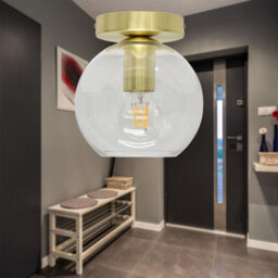 First Choice Lighting Set Of 2 Barnum - Clear Glass Globe Satin Brass Ceiling Light Fittings - thumbnail 4