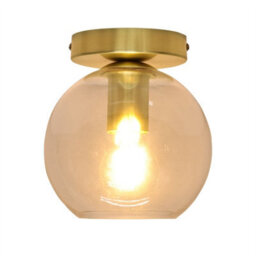 First Choice Lighting Set Of 2 Barnum - Clear Glass Globe Satin Brass Ceiling Light Fittings - thumbnail 3