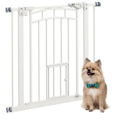 Pawhut Pressure Fit Pet Safety Gate With Small Cat Door 74 To 80 Cm - image 1