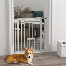 Pawhut Pressure Fit Pet Safety Gate With Small Cat Door 74 To 80 Cm - thumbnail 2