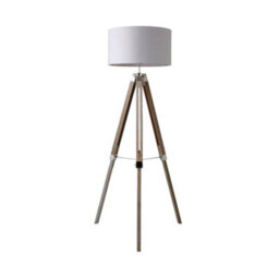 Valuelights Clipper Modern Light Wood & Chrome Tripod Floor Lamp With Grey Drum Shade - Complete With 6W Led Bulb 3000K Warm White - thumbnail 8
