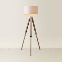 Valuelights Clipper Modern Light Wood & Chrome Tripod Floor Lamp With Grey Drum Shade - Complete With 6W Led Bulb 3000K Warm White - thumbnail 4