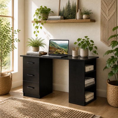 Wyld Haus Fasasa 120Cm Black Home Office Desk With 3 Shelves And 3 Drawers - image 1