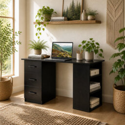 Wyld Haus Fasasa 120Cm Black Home Office Desk With 3 Shelves And 3 Drawers - thumbnail 1