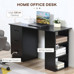 Wyld Haus Fasasa 120Cm Black Home Office Desk With 3 Shelves And 3 Drawers - thumbnail 5