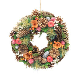 Urbn-Living Urbnliving 34Cm Autumn Orange Wreath Festive Decoration With Jute Hanger Traditional Pinecone Décor