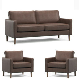 Furnishings For Less UK Bexhill Brown Faux Leather 3 Piece Sofa Suite 3 Seater And 2 Armchairs - thumbnail 1