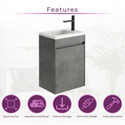 Plum&clay Rigel Concrete Wall Hung Cloakroom Vanity Unit With Resin Basin (W)44Cm (H)63Cm - thumbnail 4