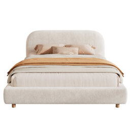 Btm 4Ft6 135X190Cm Ottoman Storage Bed, Round Arched Headboard, Boucle Upholstered, Warm White - thumbnail 8