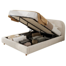 Btm 4Ft6 135X190Cm Ottoman Storage Bed, Round Arched Headboard, Boucle Upholstered, Warm White - thumbnail 7