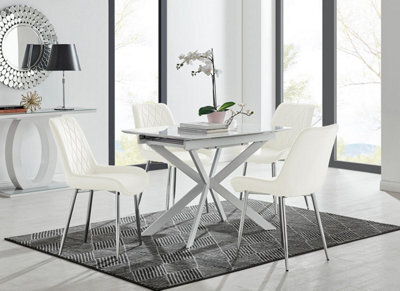 Furniturebox Uk Lira 100 Extending Dining Table And 4 Cream Pesaro Silver Leg Chairs - image 1