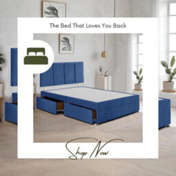Blue Plush Fabric 4Ft Small Double Bed Frame With 20 Inch Vertical Line Headboard And 2 Drawers - thumbnail 4