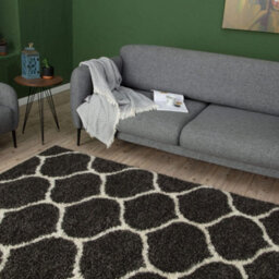 The Rugs Moroccan Shaggy Rugs And Runners Soft Fluffy Trellis Design High Pile Dark Grey And Ivory Living Room Kitchen Hallway 640 - thumbnail 4