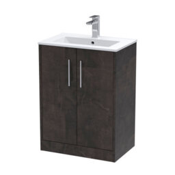 Hudson Reed Juno Floor Standing 2 Soft Close Door Vanity Unit With Minimalist 1 Tap Hole Basin In Metallic Slate Finish, 600mm - thumbnail 4