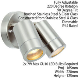 Ip44 Outdoor Adjustable Spotlight Brushed Steel Twin Gu10 Dimmable Up Down Light - thumbnail 2