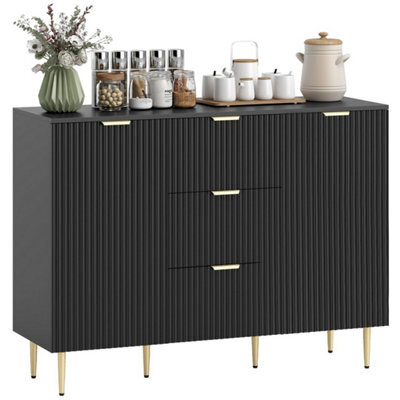Black Sideboard Buffet Cabinet With 3 Drawers And Adjustable Shelves - image 1