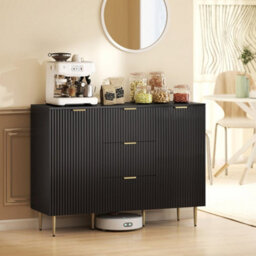 Black Sideboard Buffet Cabinet With 3 Drawers And Adjustable Shelves - thumbnail 6