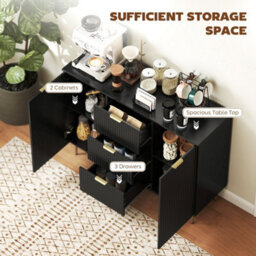 Black Sideboard Buffet Cabinet With 3 Drawers And Adjustable Shelves - thumbnail 3