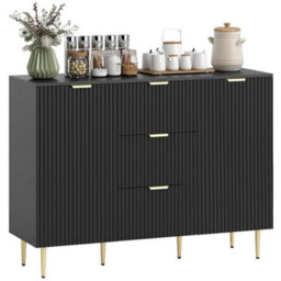 Black Sideboard Buffet Cabinet With 3 Drawers And Adjustable Shelves - thumbnail 1
