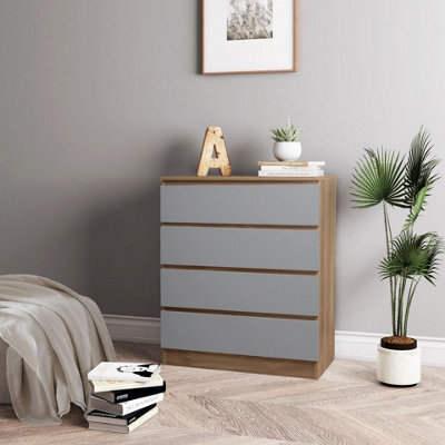 Urbn-Living Urbnliving 89Cm Height 4 Grey Drawer Skagen Oak Wooden Bedroom Chest Cabinet No Handle Storage Cupboard - image 1