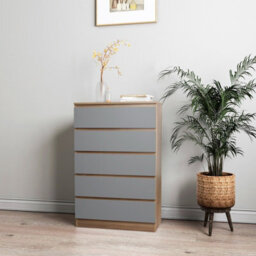 Urbn-Living Urbnliving 89Cm Height 4 Grey Drawer Skagen Oak Wooden Bedroom Chest Cabinet No Handle Storage Cupboard - thumbnail 2