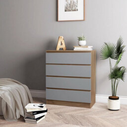 Urbn-Living Urbnliving 89Cm Height 4 Grey Drawer Skagen Oak Wooden Bedroom Chest Cabinet No Handle Storage Cupboard - thumbnail 1
