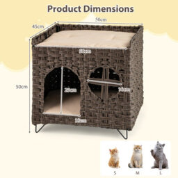 Costway Foldable 2-Tier Rattan Cat House Wicker Kitten Condo W/ Elevated Perch - thumbnail 2