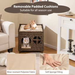 Costway Foldable 2-Tier Rattan Cat House Wicker Kitten Condo W/ Elevated Perch - thumbnail 8