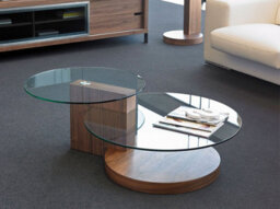 Angel Cerda Stylish Round Tempered Glass And Walnut Coffee Table - thumbnail 2