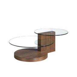 Angel Cerda Stylish Round Tempered Glass And Walnut Coffee Table - thumbnail 5