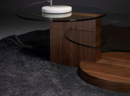 Angel Cerda Stylish Round Tempered Glass And Walnut Coffee Table - thumbnail 4